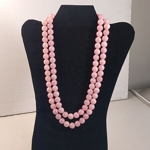 Vintage Hong Kong Pink Double Strand Round Lucite/Plastic Bearded Necklace